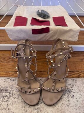 Valentino Nude Rockstud Strappy Leather Heels